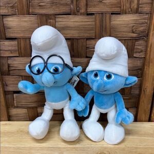 The Smurfs Lot of 2 Charming Blue and White Plush Figure